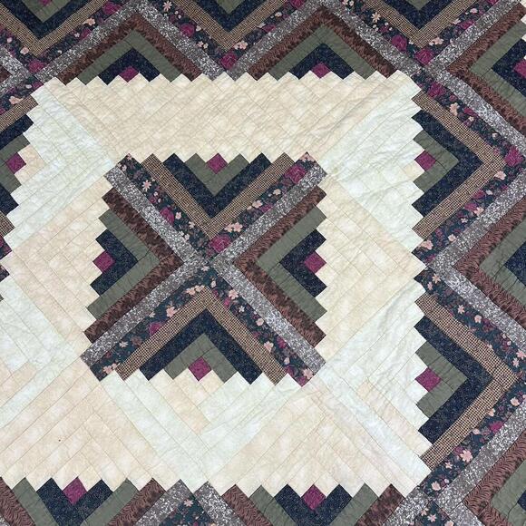 Vintage Log Cabin Quilt - Elegant Patchwork Design Handmade 80s - Picture 2 of 6